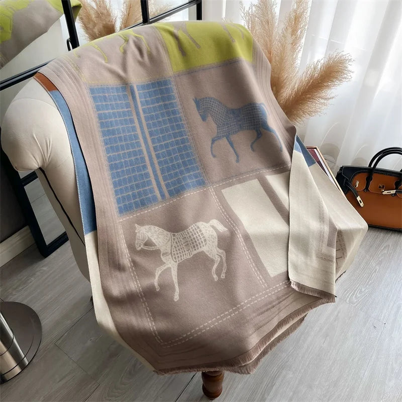 Oversized Equestrian Print Blanket Scarf