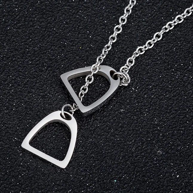 Long Gold Chain Necklace | Horseshoe & Stirrup Pendant