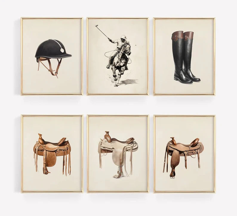 Horse Rider Polo Etching Print on Canvas Sport Equestrian Gallery