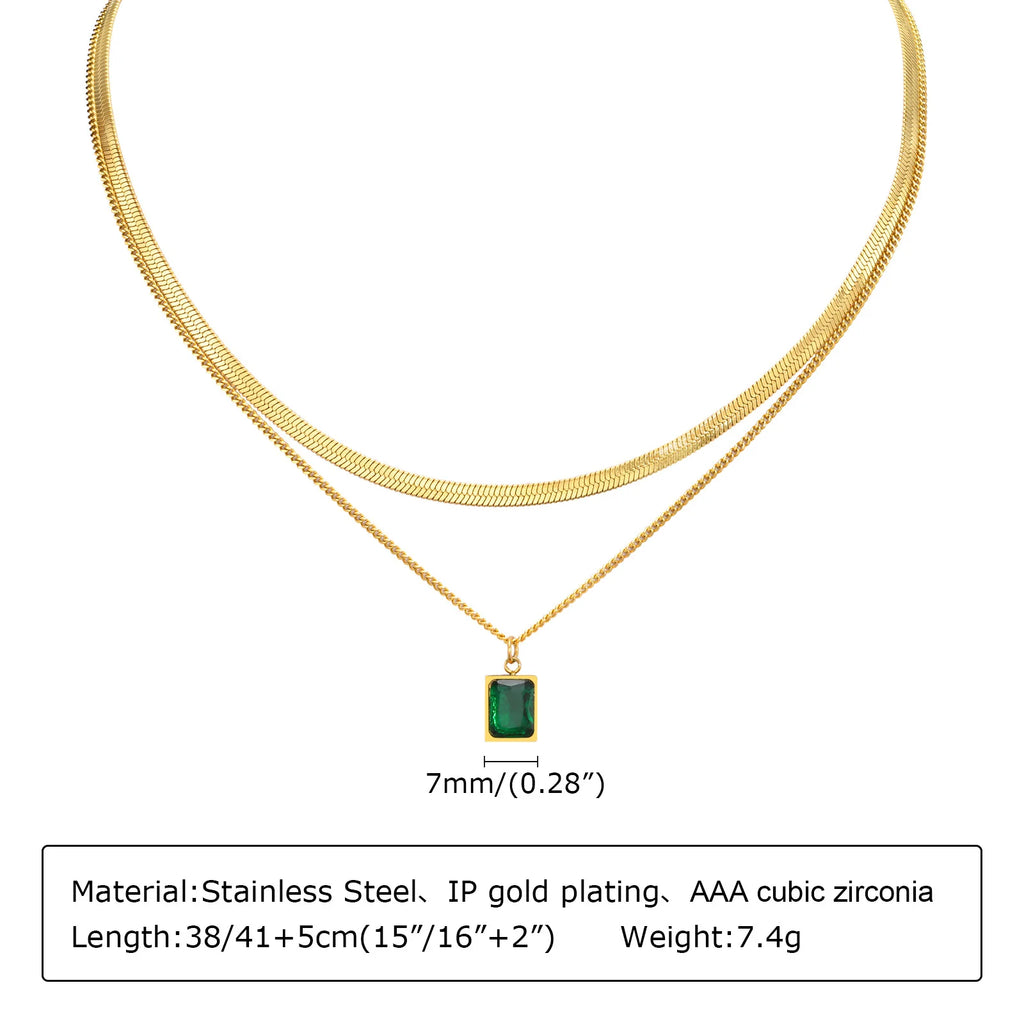 Retro Gold-Toned Green Zirconia Necklace | Pave Pendant Classic Luxury Jewelry