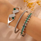 3pc Bangle Set Gold-Toned | Emerald Green Zirconia
