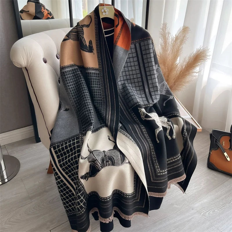 Oversized Equestrian Print Blanket Scarf
