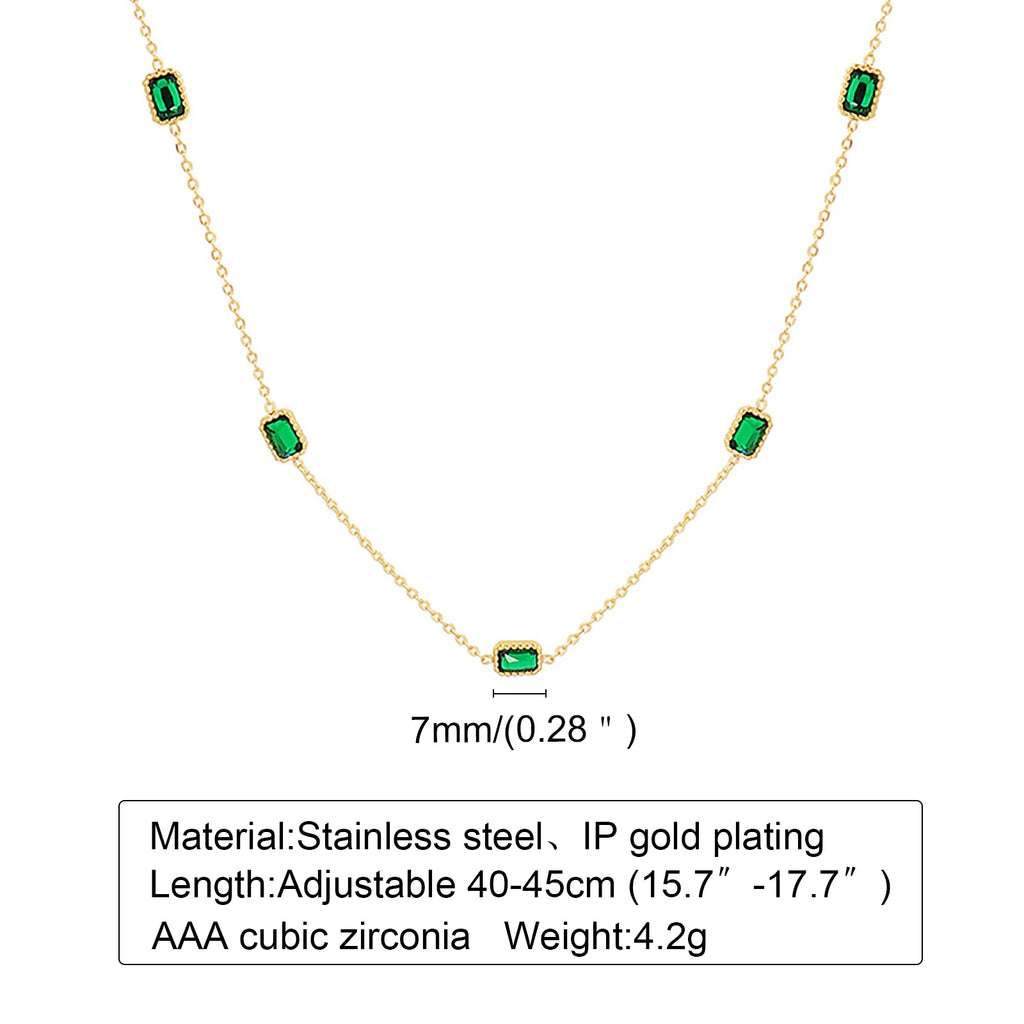Retro Gold-Toned Green Zirconia Necklace | Pave Pendant Classic Luxury Jewelry