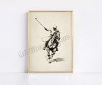 Horse Rider Polo Etching Print on Canvas Sport Equestrian Gallery