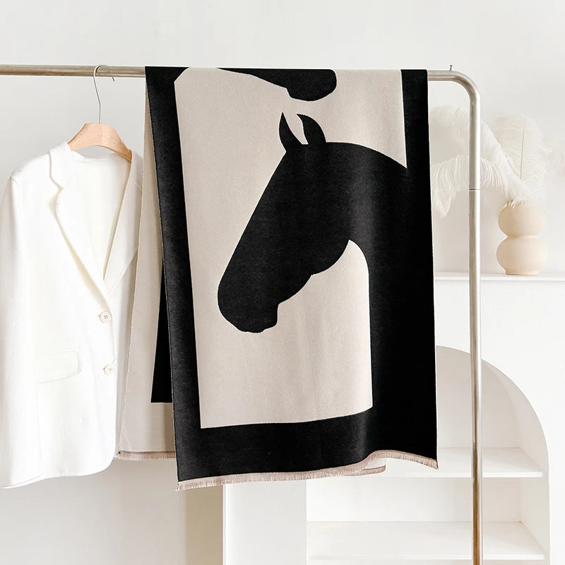 Luxury Double-Sided Blanket Scarf | Classic Horse Print