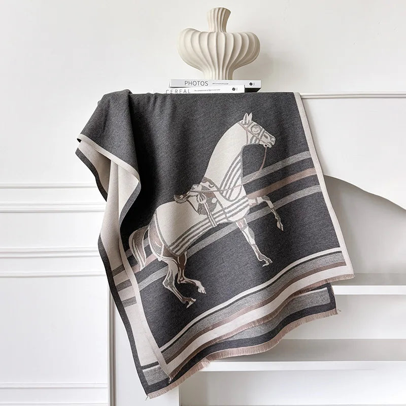 Oversized Equestrian Print Blanket Scarf