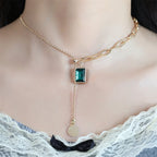 Lariat Y-Necklace Gold-Toned | Emerald Zirconia Pendant