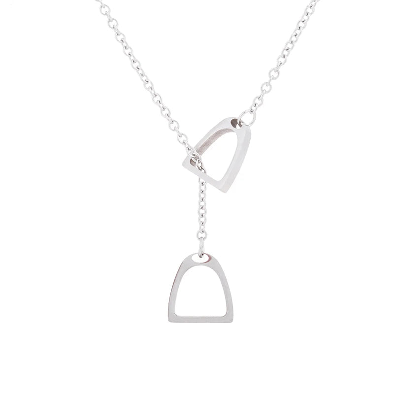 Long Gold Chain Necklace | Horseshoe & Stirrup Pendant