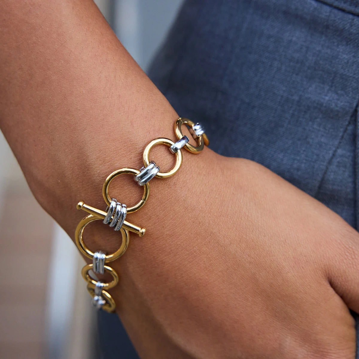 Modern 18K Gold Plated Bracelet | Color Block Equestrian Design