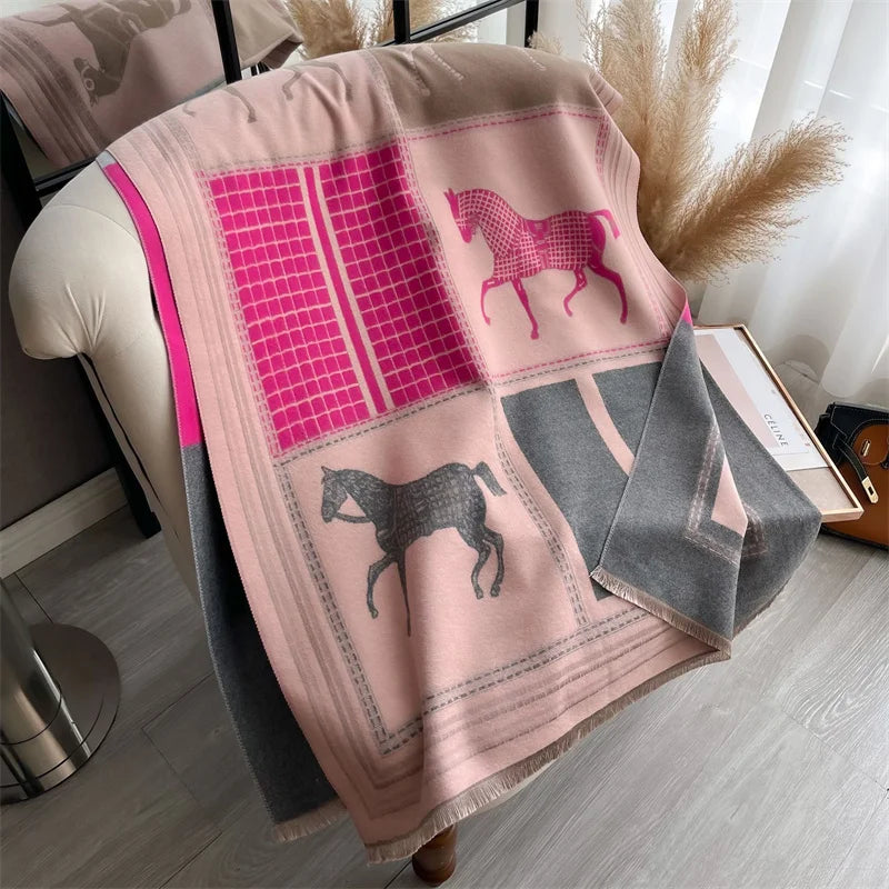 Oversized Equestrian Print Blanket Scarf