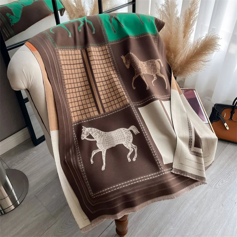 Oversized Equestrian Print Blanket Scarf