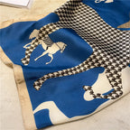 Printed Square Scarf Silky Satin Horse Pattern