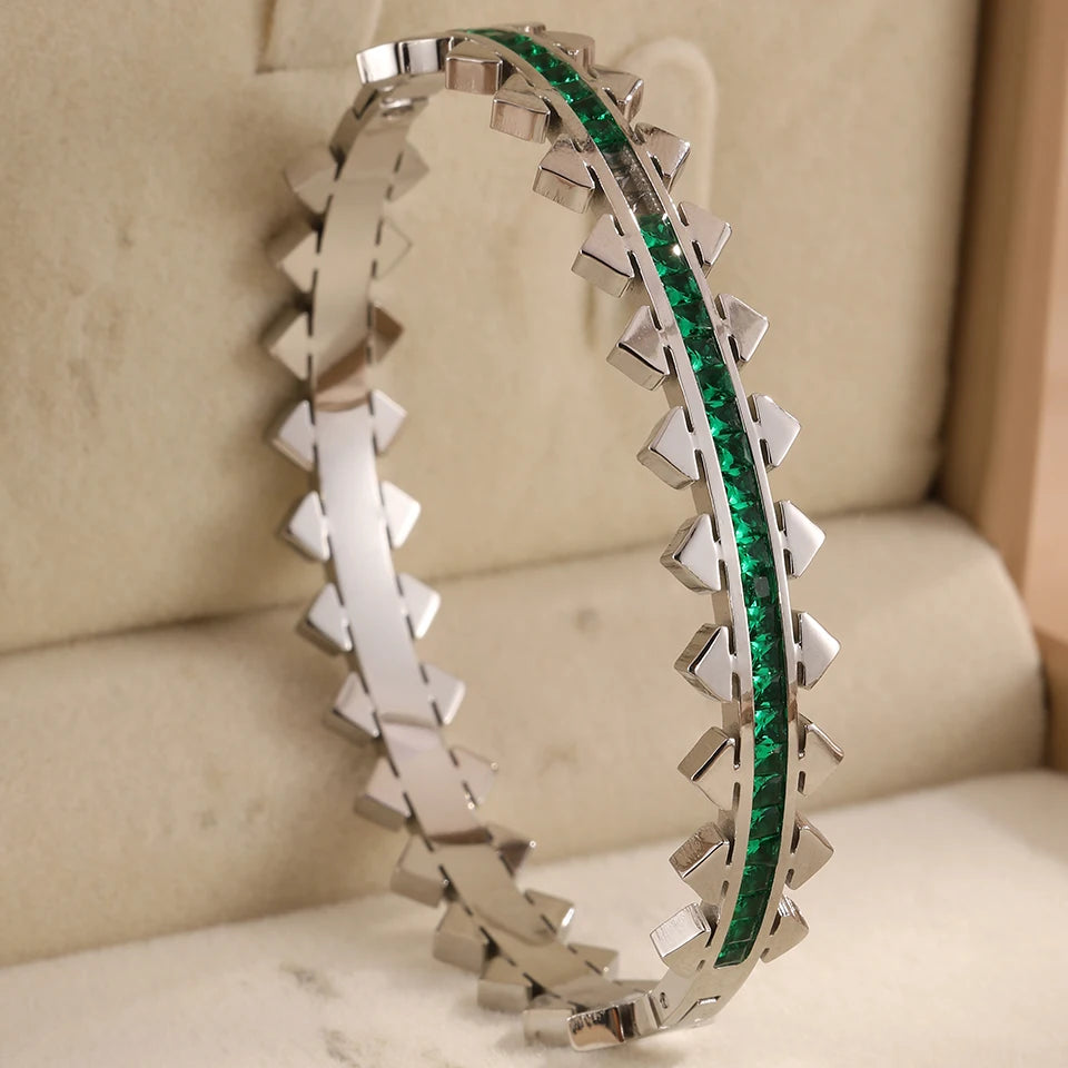 3pc Bangle Set Gold-Toned | Emerald Green Zirconia