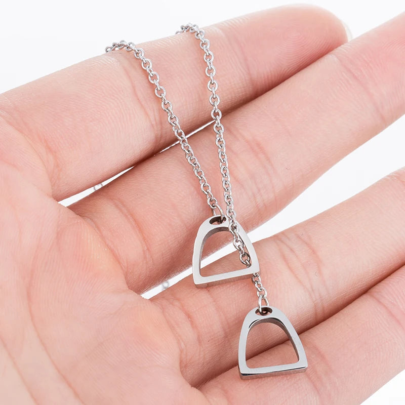 Long Gold Chain Necklace | Horseshoe & Stirrup Pendant