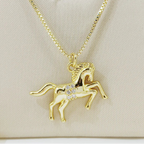 Gold Horse Pendant Necklace Pave Zircon