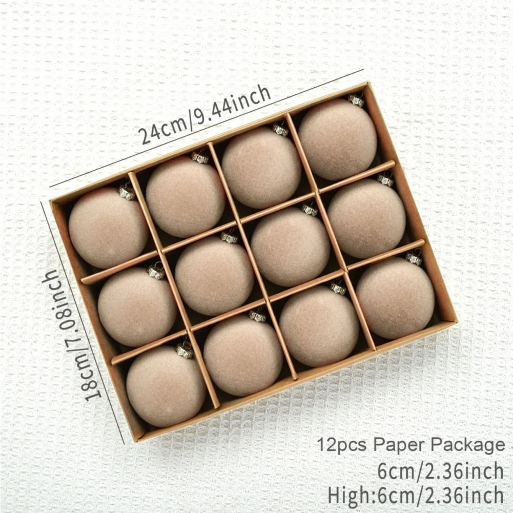 12pcs/box Velvet Christmas Ball Pendant 8cm Christmas Tree Ornaments