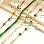 Retro Gold-Toned Green Zirconia Necklace | Pave Pendant Classic Luxury Jewelry