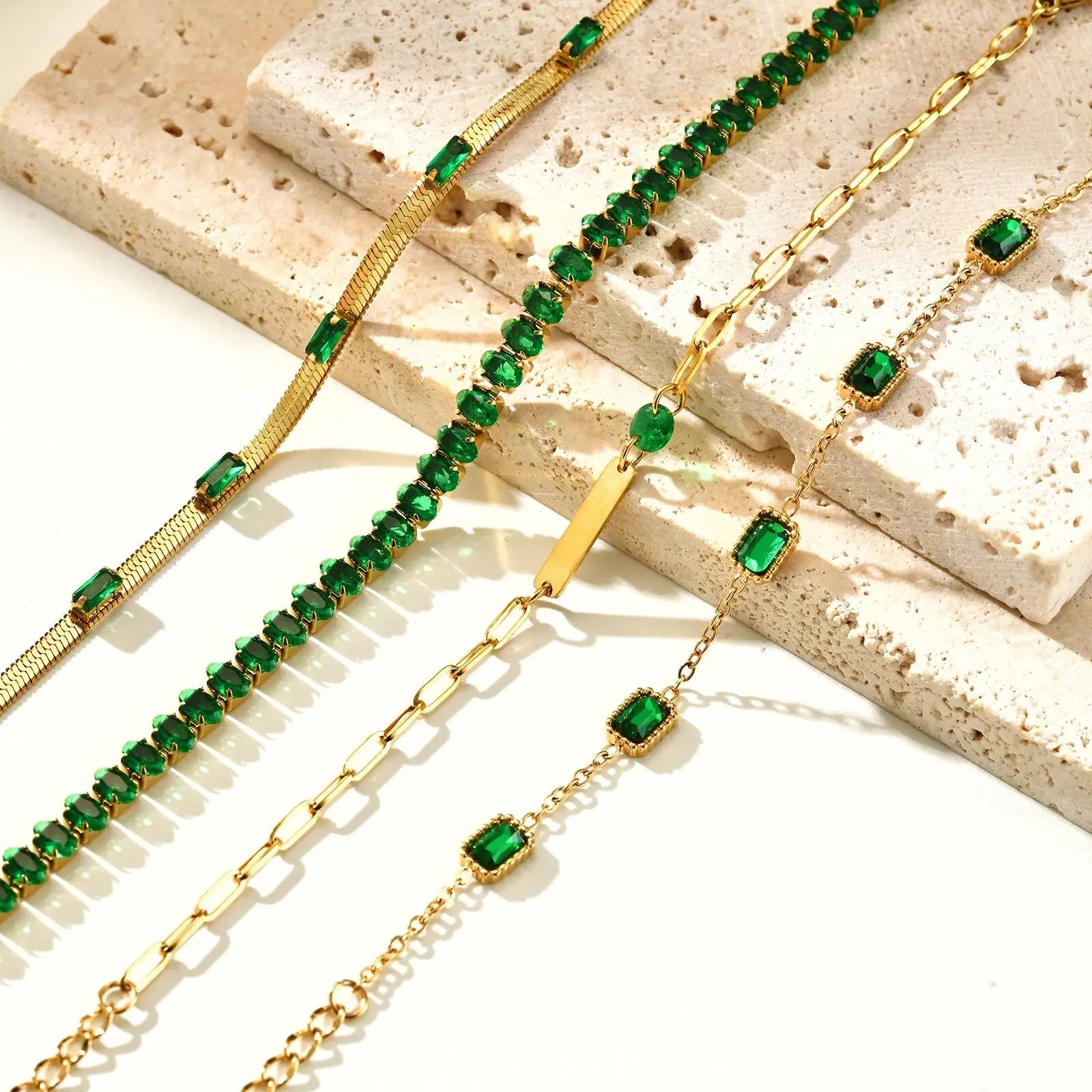 Retro Gold-Toned Green Zirconia Necklace | Pave Pendant Classic Luxury Jewelry