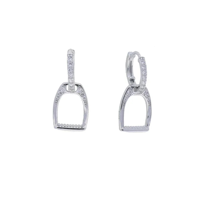 Mini Stirrup Hoop Earrings  925 Silver 100% | Pave Zircon Fine Equestrian Jewelry