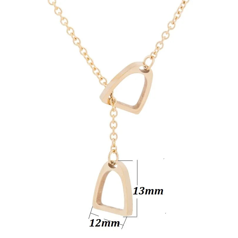 Long Gold Chain Necklace | Horseshoe & Stirrup Pendant