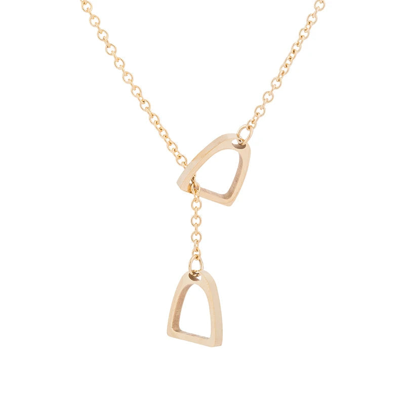 Long Gold Chain Necklace | Horseshoe & Stirrup Pendant