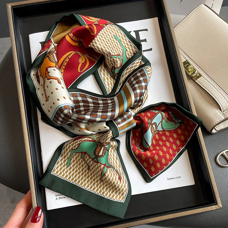 Printed Skinny Scarf in Silky Satin | Versatile Headband & Neck Tie Accessory