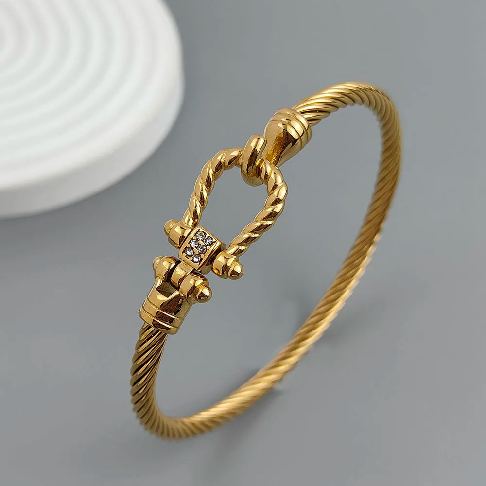 Timeless 18K Gold Plated 'Sailor's Knot' Bangle Bracelet | Classic Pave Clasp and Exquisite Design