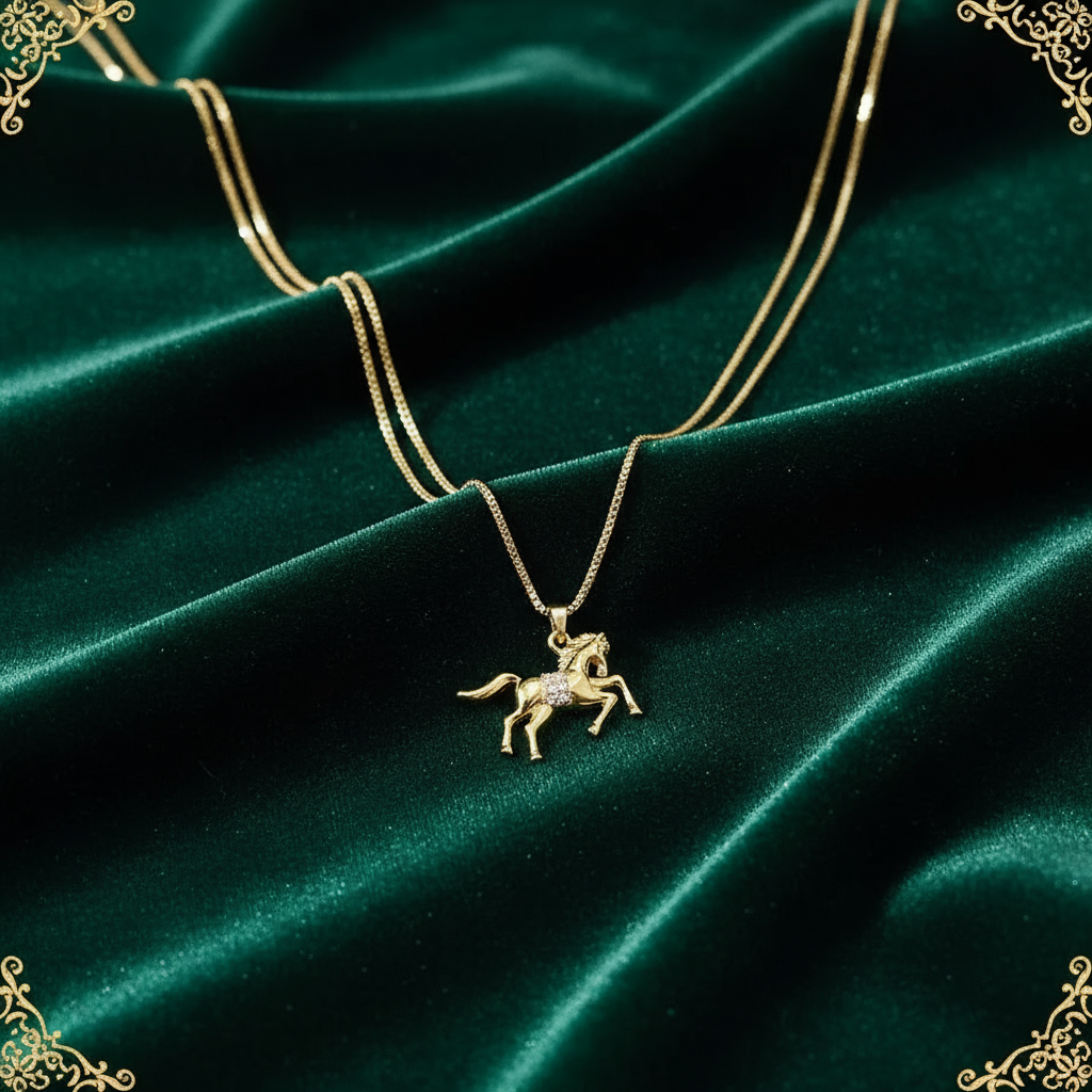 Gold Horse Pendant Necklace Pave Zircon