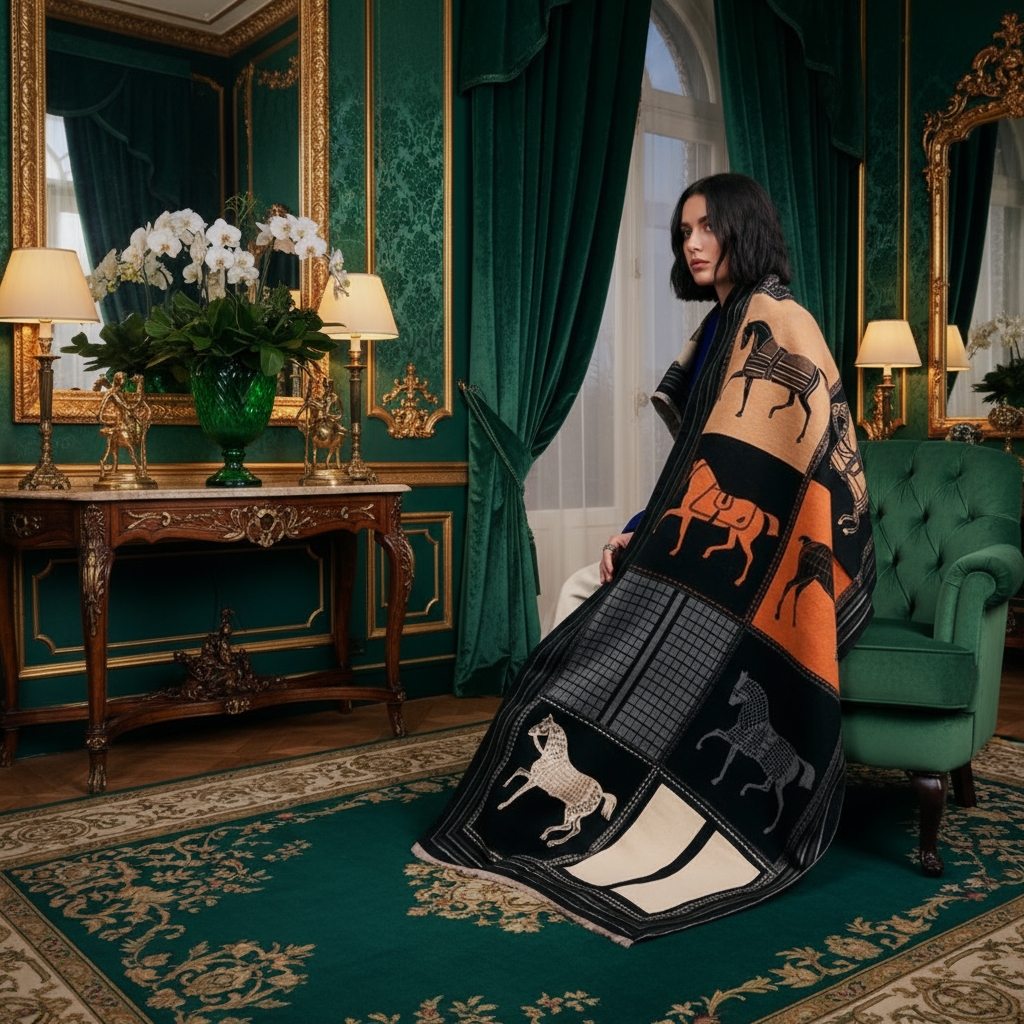 Oversized Equestrian Print Blanket Scarf