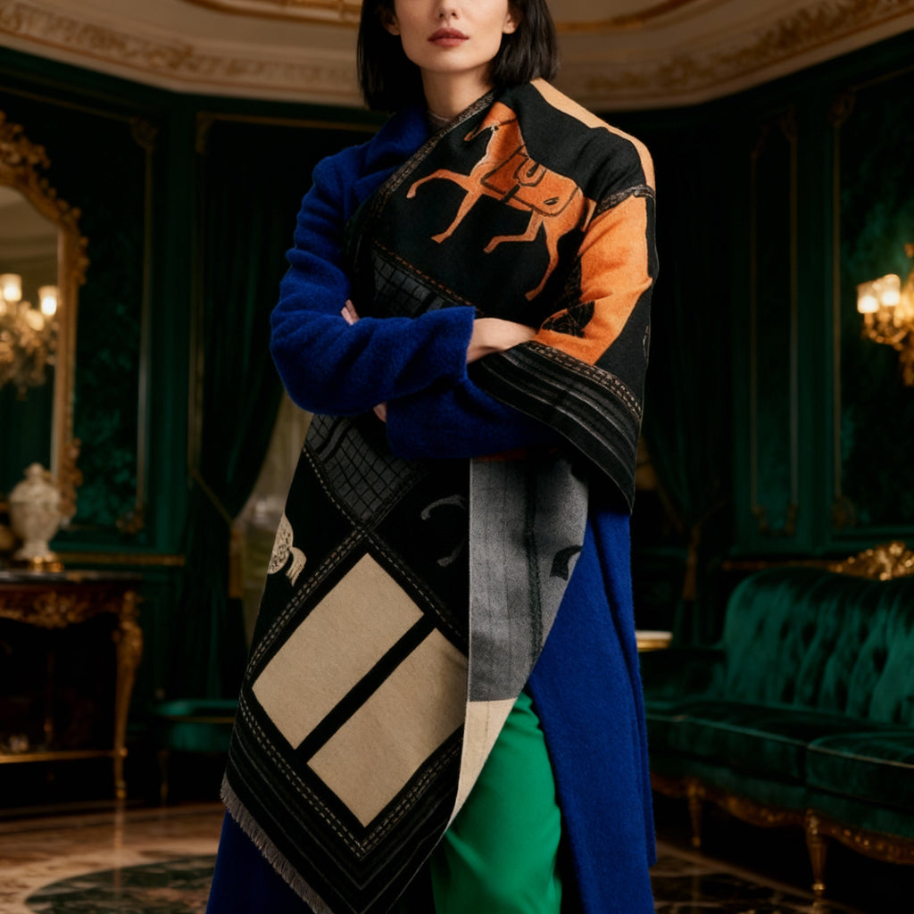 Oversized Equestrian Print Blanket Scarf
